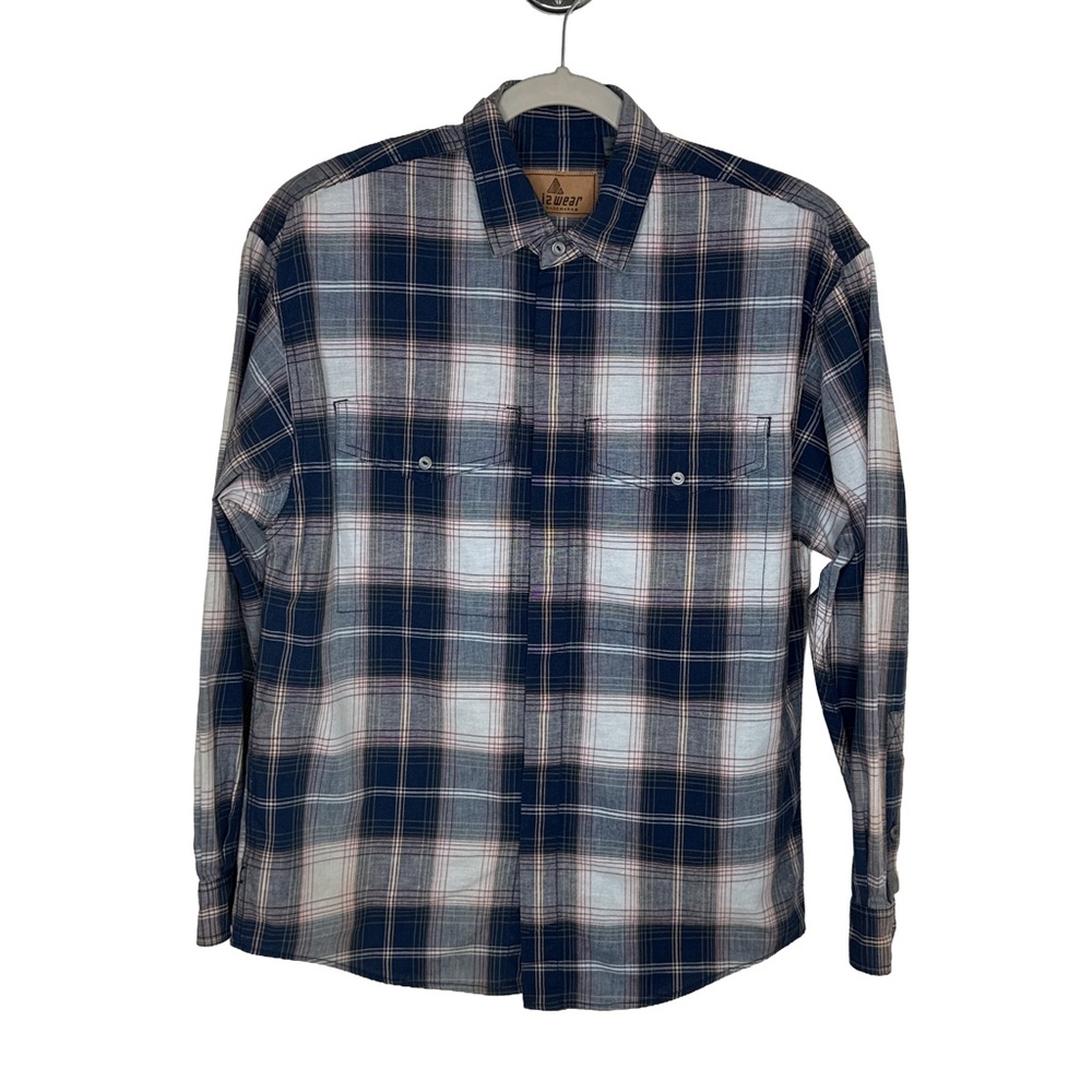 LIZWEAR Vintage Shirt Women’s Medium Blue Plaid Long-Sleeve Button Cotton Fall
